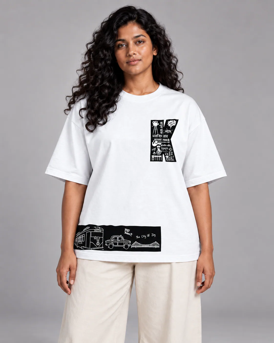 Model wearing the Kolkata City of Joy T-shirt